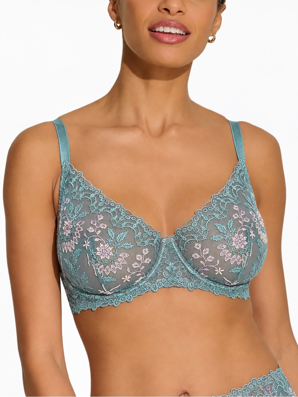 Cosabella Usha Underwire Molded Bra Embroidered Soft Jade 32F NWT
